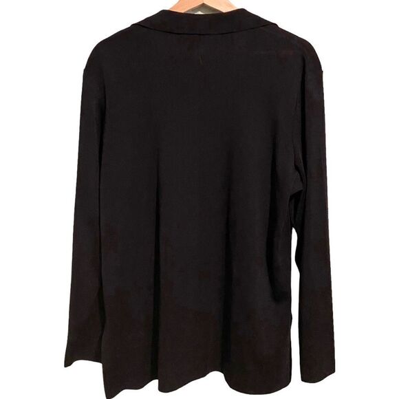 Exclusively Misook Black Knit Red Trim Open Front Cardigan in Size Large - Picture 2 of 6